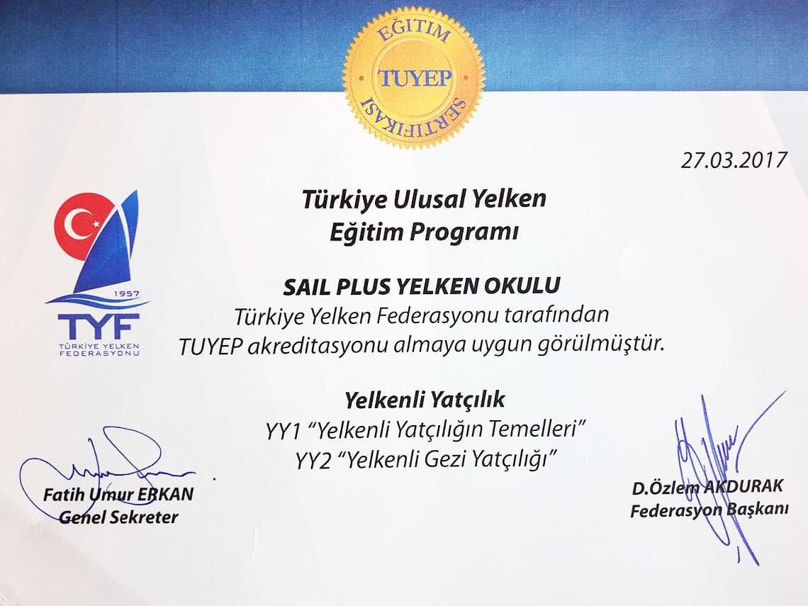 Sailplus resmi yetkilendirme belgesi