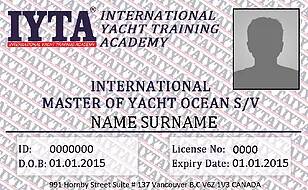 Master of Yacht Ocean IYTA certificate sample